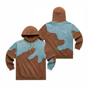 Sweat-shirt à capuche patchwork pour homme, coton lourd de qualité supérieure, coupe oversize, style streetwear, couleurs contrastées - Product Image 2