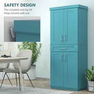 Dispensa da cucina autoportante blu scuro con ante in truciolato e telaio in legno - Product Image 6