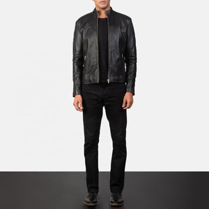 Men's Genuine <b>Leather</b> Slim Vintage Motorcycle <b>Jacket</b> with Stand Collar-<b>Winter</b> Warm-Up High Quality Eco-Friendly - Product Image 1