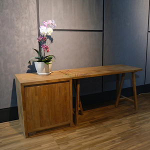 Escritorio Ergonómico de Madera de Teca, Diseño Simple, Acabado Natural, Patas de Caballete, Estilo Moderno Minimalista - Product Image 3