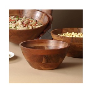 Bol en bois rond de style vintage, saladier en bois massif, bol à soupe en bois massif - Product Image 3