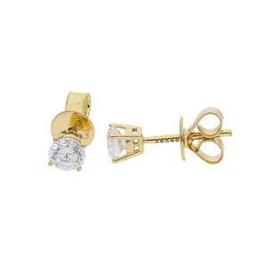 Boucles d'oreilles clous solitaires en or jaune 14K plaqué rhodium, diamant naturel taille brillant 0,75 carat, sertissage 4 griffes sécurisé, pour mariage - Product Image 6