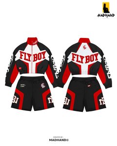 Custom Fly Boy Racing <b>Tracksuit</b> Set | Cropped Windbreaker Jacket & Shorts Two Piece | OEM Streetwear Patchwork Manufacturer - Product Image 3