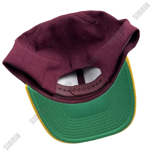 SIBRIN Custom Logo Unisex 6-Panel Baseball Cap Maroon Yellow Color Cotton Twill Fabric Premium Baseball <b>Hat</b> <b>Flat</b> Brim Snapback - Product Image 5