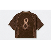 Camiseta de Fútbol para Hombre, Color Marrón, con Estampado Sublimado, Manga Corta, Transpirable, Poliéster, Corte Regular, Cuello Camisero, para Todas las Temporadas