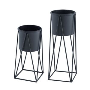 Juego de Soportes Modernos para Plantas de Metal Negro, para Interiores y Exteriores, Minimalistas, Porta Macetas Geométricos Altos, Elevados, de Alambre - Product Image 1