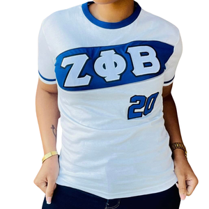 เสื้อยืดคอกลมแขนสั้นสีขาวปักลายสีน้ำเงินสำหรับผู้หญิง รุ่น Zeta ทรงปกติ สไตล์ลำลอง ไซส์ 20 - Product Image 1