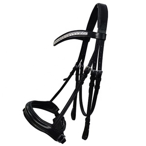 Premium Luxury Black Genuine Leather Horse Bridle with Elegant White Pearl <b>Studded</b> Design Comfortable fit for Horse Riding. - Product Image 4
