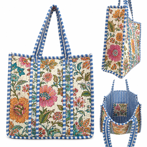 Bolsa de Mano Plegable de Algodón Acolchado con Diseño Abierto, Asa de Hombro para la Playa y Compras, para Uso Diario - Product Image 1
