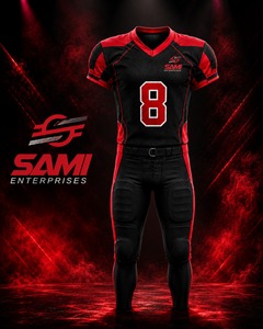 American Football Uniform Set Black <b>Red</b> V-Neck Short Sleeve 100% Polyester Moisture Wicking Fitted Adult - Product Image 5