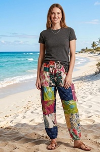 Handmade Cotton Patchwork <b>Harem</b> <b>Trouser</b> with Assorted Patches Breathable Drawstring Closure High Waist Summer Unisex Pants - Product Image 5