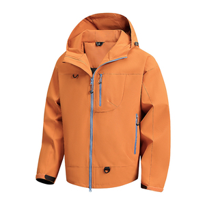 Men Orange Hooded Waterproof <b>Ski</b> Jacket With Zipper Closure And Front Pockets - Product Image 1