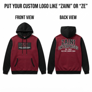 Premium 320 GSM Cotton Polyester Fleece Pullover <b>Hoodie</b> <b>Burgundy</b> Black Panel Design Custom Screen Printed Logo Streetwear - Product Image 1