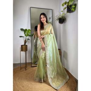 ส่าหรีใส่ทำงานกระจกจริงดีไซน์เนอร์สำหรับงานปาร์ตี้ในชุดอาชีพที่มีสไตล์ - Product Image 3