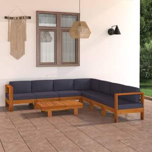 Ensemble de salon en bois d'acacia massif gris foncé, meubles de jardin modulaires - Product Image 1