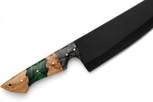 Juego de utensilios de cocina de 5 piezas, negro mate, hecho a mano, con mango de resina verde y madera híbrida - Product Image 3