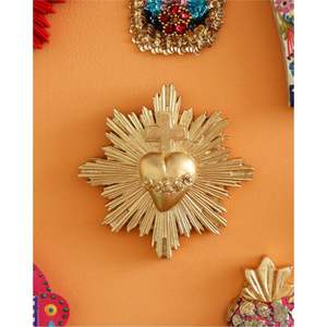 Aluminum Modern Farmhouse Washable Sacred Heart Wall Art Scalloped Petal <b>Frame</b> Feathered Flame Plaque Mexican Folk Art Decor - Product Image 2