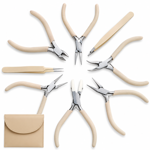 Jewelry Making Supply Kit 8 Piece Fashion Color <b>Pliers</b> <b>Set</b> with Matching Beige Carry Clutch and Craft Tools - Product Image 3