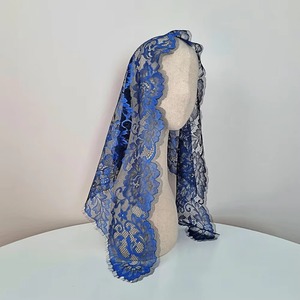 Voile de mariée catholique bleu roi en dentelle française élastique brodée, motif floral, qualité supérieure coréenne, 110 cm, idéal comme cadeau pour femme - Product Image 1