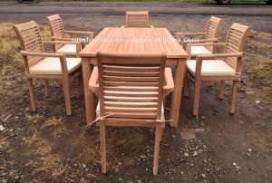 Ensemble de table à manger rectangulaire moderne en teck massif chaises empilables meubles de patio d'extérieur durables pour hôtels appartements villas - Product Image 4