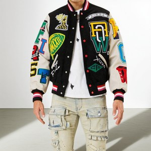 Veste en cuir brodée en chenille personnalisée pour hommes, col montant, style varsity baseball, style letterman pour l'hiver - Product Image 1