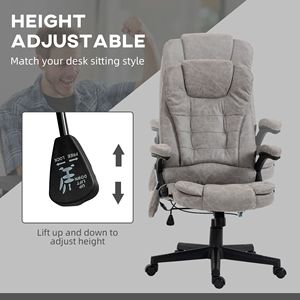 Sedia da Ufficio Massaggiante Riscaldata e Vibrante, Grigia in Lino, Schienale Alto, Base in Nylon, Sedia Direzionale Regolabile in Altezza, Tradizionale - Product Image 4