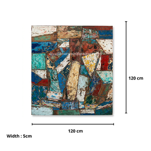 Mosaico Decorativo de Pared DIVADI Hecho a Mano con Madera de Barco Reciclada, Diseño Náutico Vintage de Acero Inoxidable, 5cm de Grosor - Product Image 1