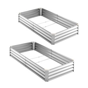 Set di 2 Fioriere Rettangolari in Metallo Zincato 6 X 3 X 1 Piedi, Kit di Letti di Coltivazione Rialzati Senza Fondo per Vasi e Fioriere - Product Image 1