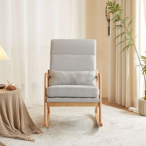 Sedia a dondolo in legno massello con schienale alto, struttura in ferro e braccioli 100x65x101cm Colore legno naturale - Product Image 4