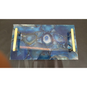 Bandeja Rectangular de Resina con Asas Doradas, Diseño de Ágata Azul, Accesorio Moderno para Mesa de Salón - Product Image 1