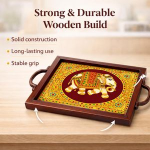 <b>Decorative</b> Tea & Snack Serving Wooden Tray with Handles <b>Elephant</b> Print <b>Decorative</b> Catering Portable Platter Eco Friendly Sell - Product Image 4