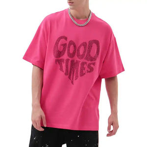 Rhinestone Logo Drop Shoulder Half Sleeves Men's T-Shirt Streetwear Oversized Custom Branding & Color Acid <b>Washed</b> Classic Tees - Product Image 4