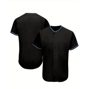 Nouveau design 2026 – Maillot de baseball personnalisé double face à manches courtes noires et accents rayés bleus - Product Image 3