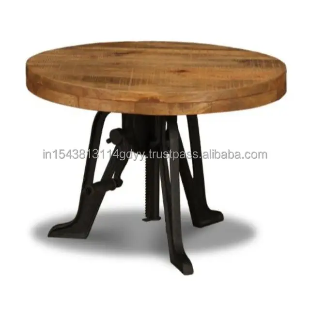 View larger image Add to Compare Share Industrial Vintage Cast Iron Crank Base Round Mango Wood Top Stool