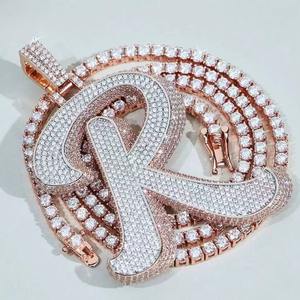 Colgante de Plata 925 con Diamante Redondo D VVS1 y Letra R, Joyería Fina Estilo HipHop, Collares con Colgante de Moissanita Iced Out para Regalo - Product Image 4