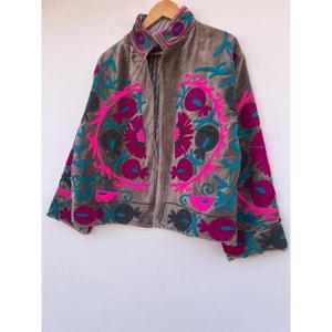 Embroidery Suzani Velvet Cotton Knitted Varsity <b>Jacket</b> Handmade Autumn Winter Regular Length Ethnic Bohemian Breathable Heated - Product Image 3