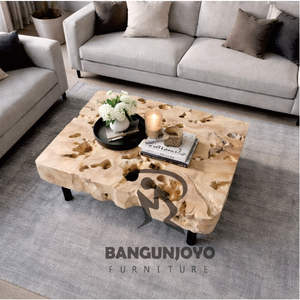 Mesa de Centro Moderna Minimalista Multifuncional Hecha a Mano con Madera Sólida y Patas de Metal, Acabado Natural para Sala de Estar - Product Image 2