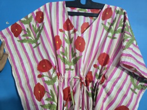 Ropa de Dormir Talla Grande, Estilo Coreano, Kaftán para Mujer con Mangas, Estampado Floral, Hecho a Mano, de Algodón, Ligero, Estilo Boho, para la Playa - Product Image 4