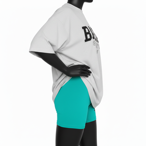 Ensemble T-shirt et short pour femme en mélange de coton de qualité, gris clair et vert sarcelle, avec logo personnalisé par transfert thermique, 100% coton - Product Image 3