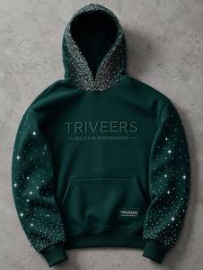 Sweat à capuche surdimensionné en molleton épais de qualité supérieure avec strass personnalisés, logo en relief, manches à sequins, coupe classique pour femme - Product Image 1