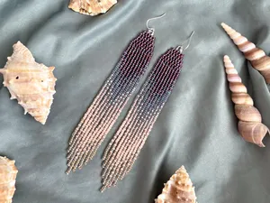 Pendientes brillantes, pendientes delicados con cuentas, pendientes con flecos de cuentas pequeñas, pendientes resplandecientes, pendientes largos con cuentas, pendientes brillantes para la noche. - Product Image 3