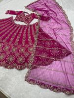 Lehenga Choli de seda premium semisellado de dos tonos con falda de 3.5 metros, bordado elaborado y lentejuelas.