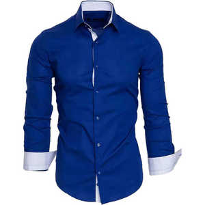 เสื้อเชิ้ตแขนยาวสีดำสำหรับผู้ชาย ปกและปลายแขนลายสก็อต สไตล์สมาร์ทแคชชวล แขนยาวเต็มตัว ปกคอพับ ผ้าทอ - Product Image 3