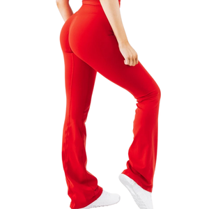 Pantalon évasé ultra taille haute rouge pour femme, extensible, respirant, pour le sport, le fitness, le yoga et l'entraînement, bas de tenue athlétique haute performance - Product Image 2