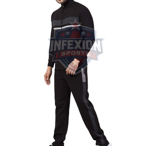 Survêtement noir pour homme à manches longues, col montant, décontracté, couleur unie, respirant, en polyester, coupe régulière, poids moyen, longueur mi-longue - Product Image 4