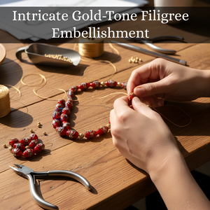 Cuentas Sueltas de Vidrio Lampwork Color Granate, Hilo de 8 Pulgadas |   Patrón de Pastel de Boda Hecho a Mano con Formas Mixtas |   Proyectos de Joyería Decorativa - Product Image 3