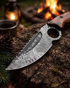 Damascus Steel Skinner Knife With Wood Handle Drop Point Blade Serrated Edge 0.6mm Thickness Outdoor <b>Tool</b> - Product Image 3