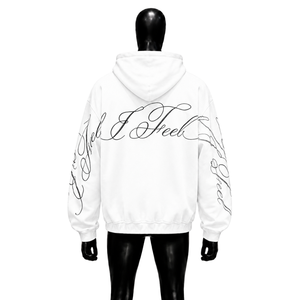 Sudadera con capucha extragrande con cremallera, color blanco, marfil, crema, efecto escarchado, estilo casual urbano, prendas de vestir, ropa exterior, puños acanalados, corte relajado - Product Image 2
