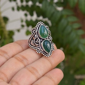 Bague en onyx vert taille poire, faite à la main, bijoux en argent sterling 925 - Product Image 5