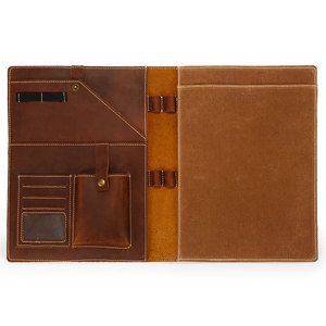 Customized Brown Leather Portfolio Organizer <b>A4</b> Document <b>Folder</b> Card Holder Resume File Case - Product Image 4